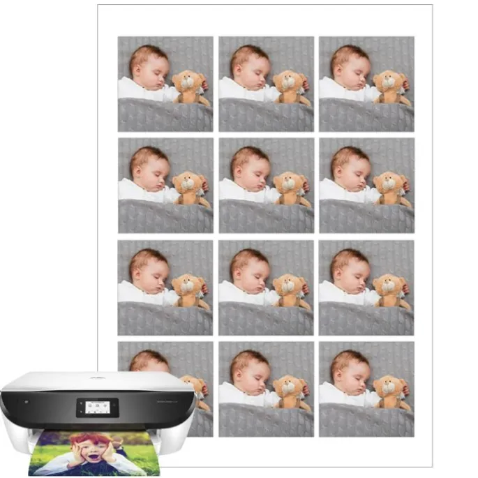 Papel multitransfer para merengues, chocolate e isomalt - 12 fotos iguales en Cuadrados de 6 cm - Impresión personalizada