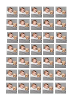 Papel multitransfer para merengues, chocolate e isomalt - 35 fotos iguales en Cuadrados de 3 cm - Impresión personalizada