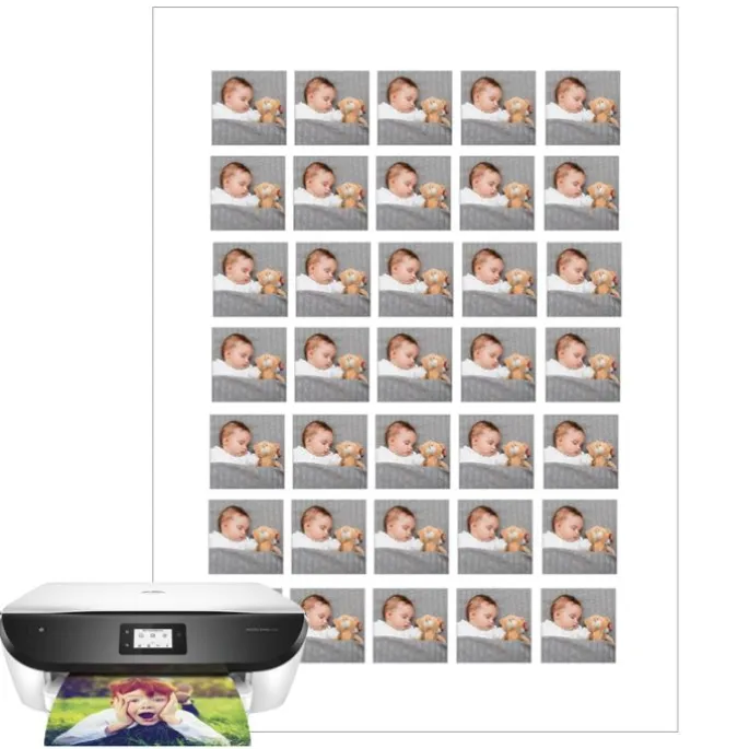Papel multitransfer para merengues, chocolate e isomalt - 35 fotos iguales en Cuadrados de 3 cm - Impresión personalizada