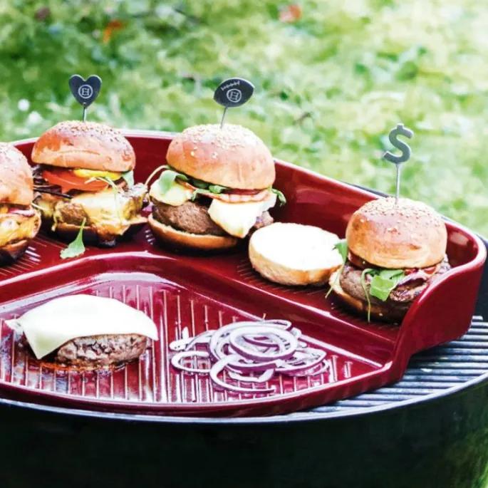 Parrilla para hamburguesas roja 38 cm - Cerámica - Emile Henry + REGALO cajas