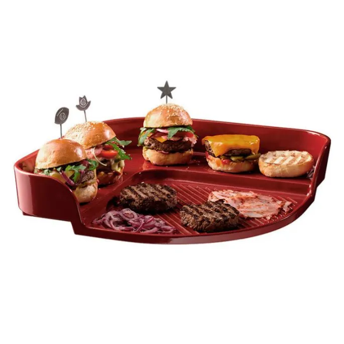 Parrilla para hamburguesas roja 38 cm - Cerámica - Emile Henry + REGALO cajas