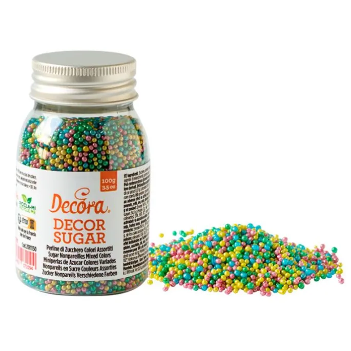 Perlas minis de azúcar multicolor metálicas 100 g - Decora
