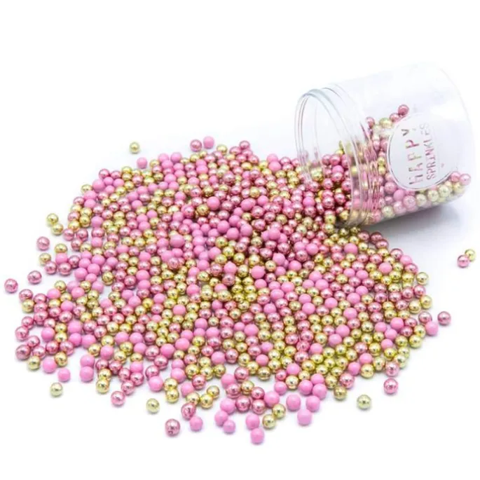 Perlas rosas y doradas metalizadas Happy Choco Dragées 80 g - Happy Sprinkles