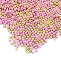Perlas rosas y doradas metalizadas Happy Choco Dragées 80 g - Happy Sprinkles