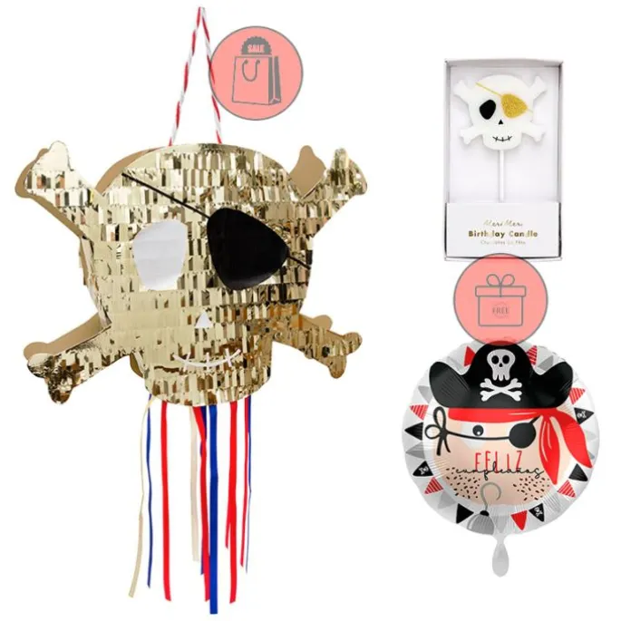 Piñata de calavera Pirates Bounty - Meri Meri + REGALOS globo foil y vela