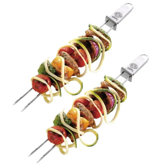 Pinchos dobles para brochetas de barbacoa con rascador Twinco 23 cm (2) - Acero inoxidable - Gefu