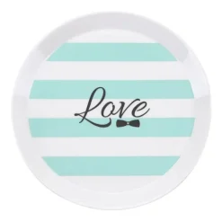 Plato de cerámica rayas verde menta Love 18 cm - Miss Étoile
