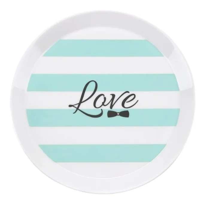 Plato de cerámica rayas verde menta Love 18 cm - Miss Étoile
