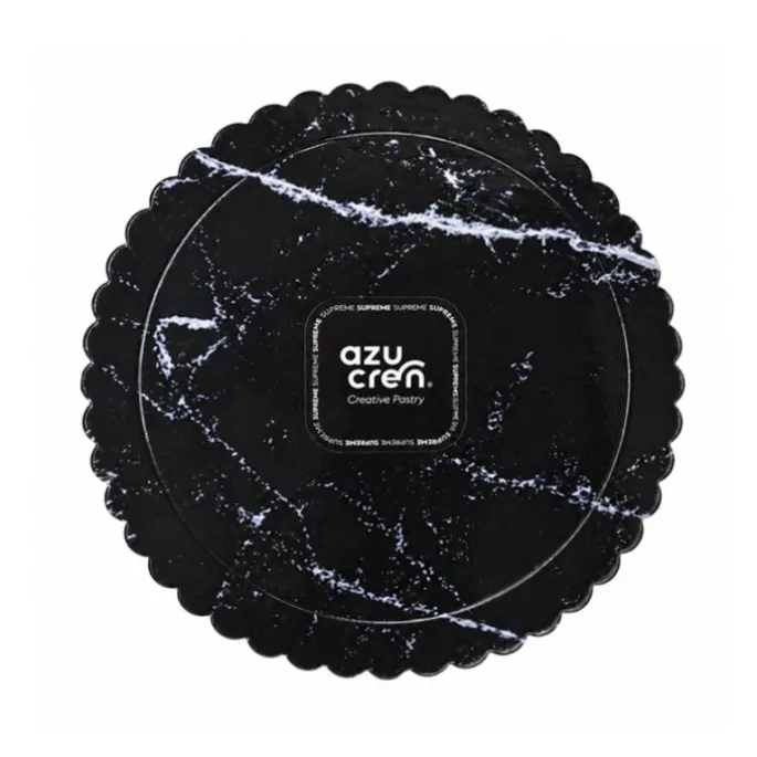 Plato redondo ondulado mármol negro 20 cm - Azucren