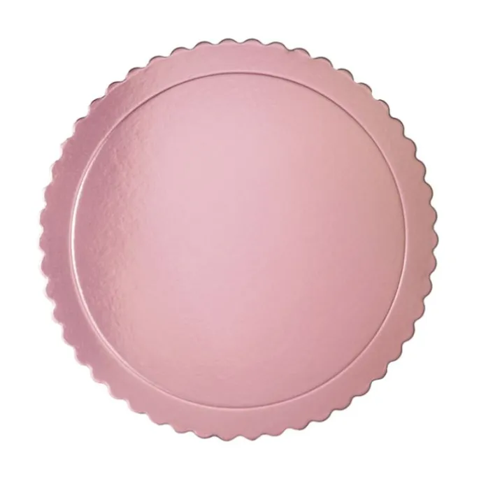 Plato redondo ondulado rosa bebé metalizado 25 cm