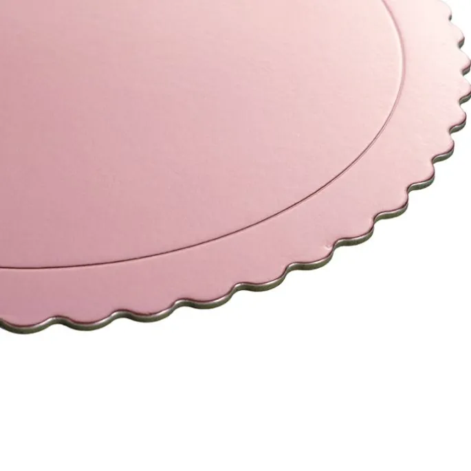 Plato redondo ondulado rosa bebé metalizado 25 cm