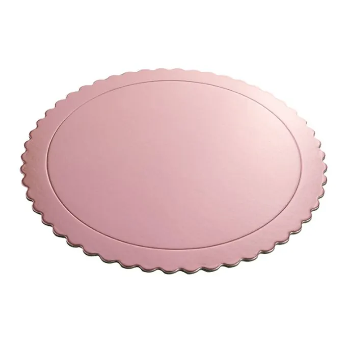 Plato redondo ondulado rosa bebé metalizado 30 cm
