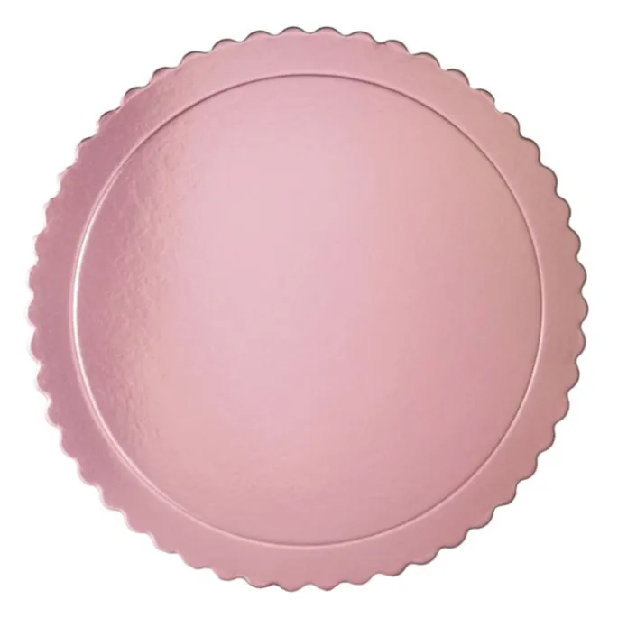 Plato redondo ondulado rosa bebé metalizado 30 cm