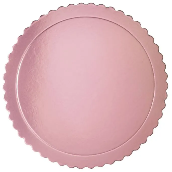 Plato redondo ondulado rosa bebé metalizado 35 cm