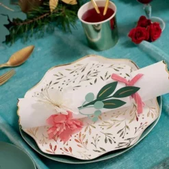 Platos con bordes ondulados Hojas doradas 27 cm (8) - Meri Meri