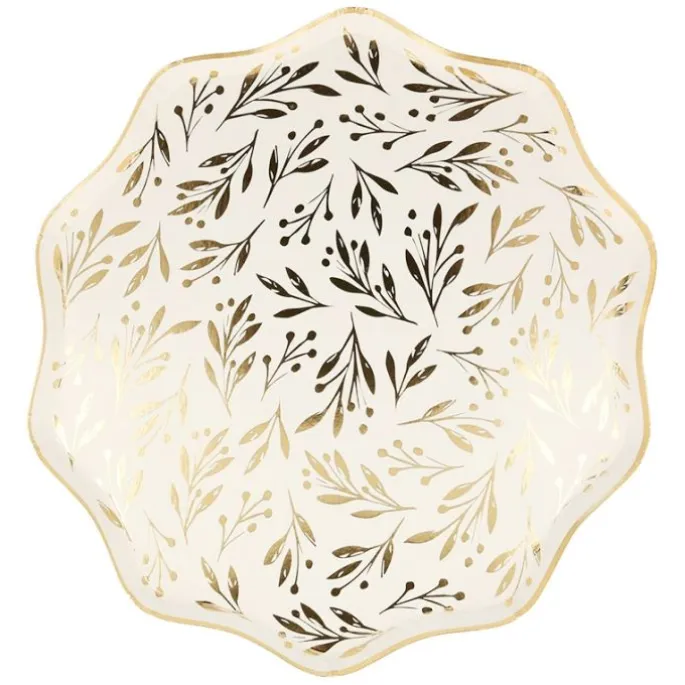 Platos con bordes ondulados Hojas doradas 27 cm (8) - Meri Meri