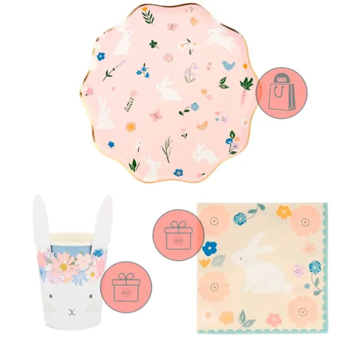 Platos con bordes ondulados Pascua 27 cm (8) - Meri Meri + REGALO vasos y servilletas