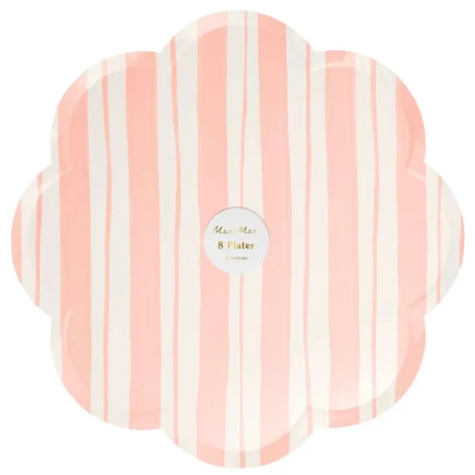 Platos con bordes ondulados rayas 26,5 cm (8) - Meri Meri + REGALO vasos