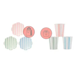 Platos con bordes ondulados rayas 26,5 cm (8) - Meri Meri + REGALO vasos