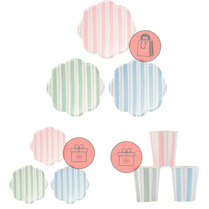 Platos con bordes ondulados rayas 26,5 cm (8) - Meri Meri + REGALOS platos y vasos