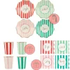 Platos con bordes ondulados rayas Navidad 21,5 cm (8) - Meri Meri + REGALO vasos y servilletas