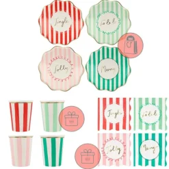 Platos con bordes ondulados rayas Navidad 21,5 cm (8) - Meri Meri + REGALO vasos y servilletas