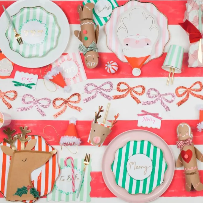 Platos con bordes ondulados rayas Navidad 21,5 cm (8) - Meri Meri + REGALO vasos y servilletas