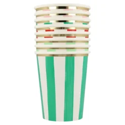 Platos con bordes ondulados rayas Navidad 21,5 cm (8) - Meri Meri + REGALO vasos y servilletas