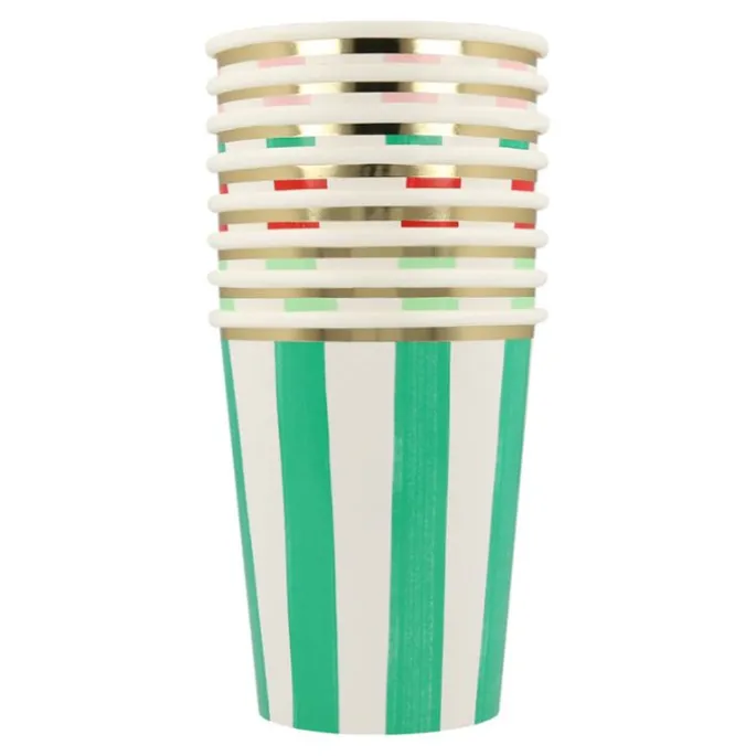 Platos con bordes ondulados rayas Navidad 21,5 cm (8) - Meri Meri + REGALO vasos y servilletas