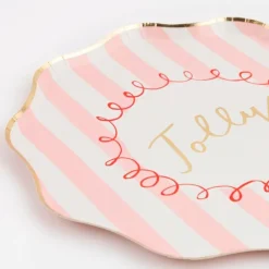 Platos con bordes ondulados rayas Navidad 21,5 cm (8) - Meri Meri + REGALO vasos y servilletas