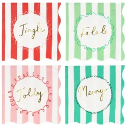Platos con bordes ondulados rayas Navidad 21,5 cm (8) - Meri Meri + REGALO vasos y servilletas