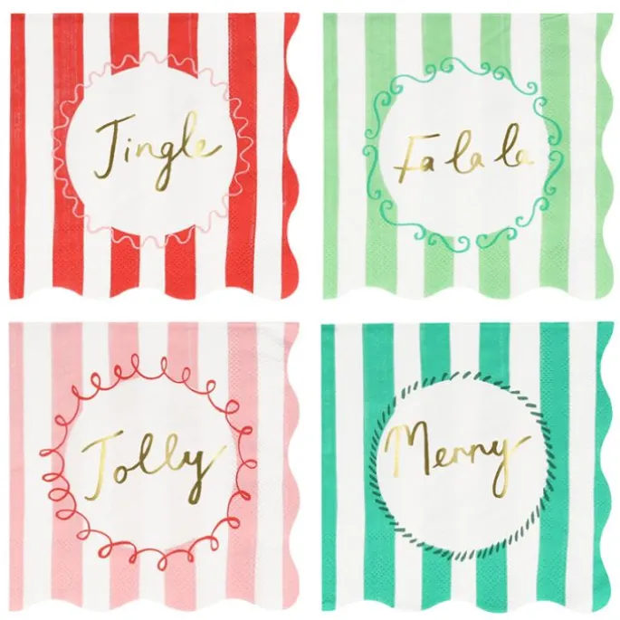 Platos con bordes ondulados rayas Navidad 21,5 cm (8) - Meri Meri + REGALO vasos y servilletas