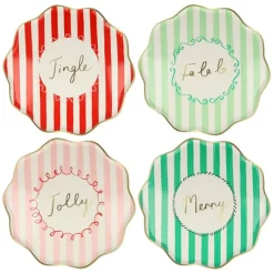 Platos con bordes ondulados rayas Navidad 21,5 cm (8) - Meri Meri + REGALO vasos y servilletas