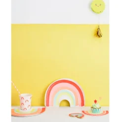 Platos con bordes rectos Arcoíris 26 cm (8) - Meri Meri + REGALO servilletas y vasos