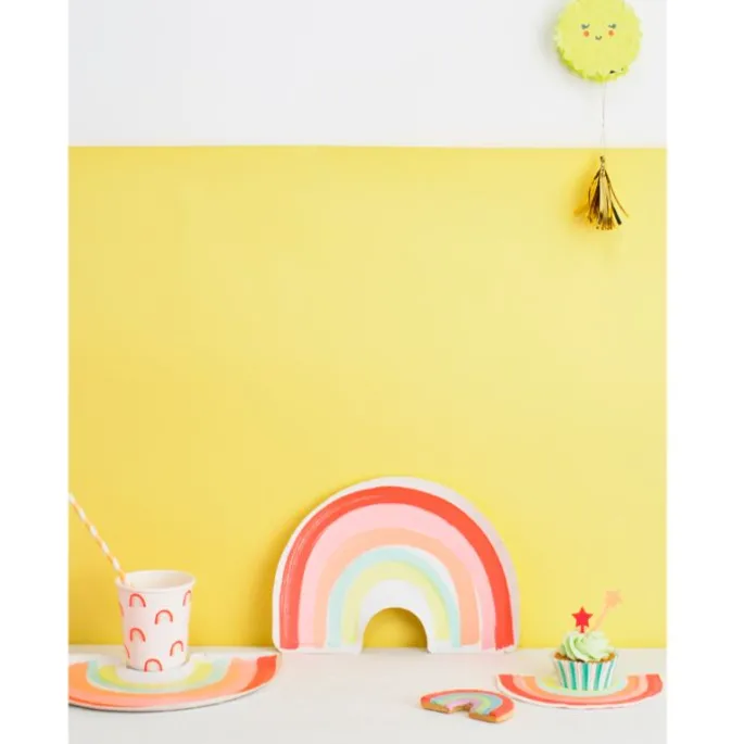 Platos con bordes rectos Arcoíris 26 cm (8) - Meri Meri + REGALO servilletas y vasos