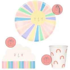 Platos con bordes rectos Arcoíris 26 cm (8) - Meri Meri + REGALO servilletas y vasos