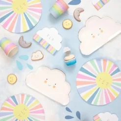 Platos con bordes rectos Arcoíris 26 cm (8) - Meri Meri + REGALO servilletas y vasos