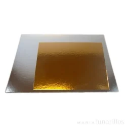 Platos cuadrados para tarta dorado y plateado 25,5 cm (3)