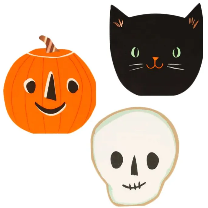 Platos de papel calabaza, calavera y gato Halloween 18 cm (8) - Meri Meri + REGALO servilletas