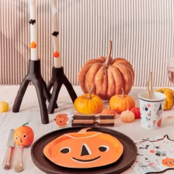 Platos de papel calabaza, calavera y gato Halloween 18 cm (8) - Meri Meri + REGALO servilletas