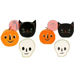 Platos de papel calabaza, calavera y gato Halloween 18 cm (8) - Meri Meri + REGALO servilletas