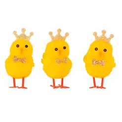 Pollito amarillo con pajarita y corona dorada 5,6 cm
