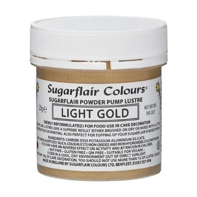 Purpurina en polvo oro claro 25 g - Sin gluten - Sugarflair