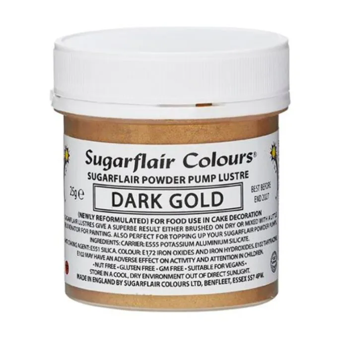 Purpurina en polvo oro oscuro 25 g - Sin gluten - Sugarflair