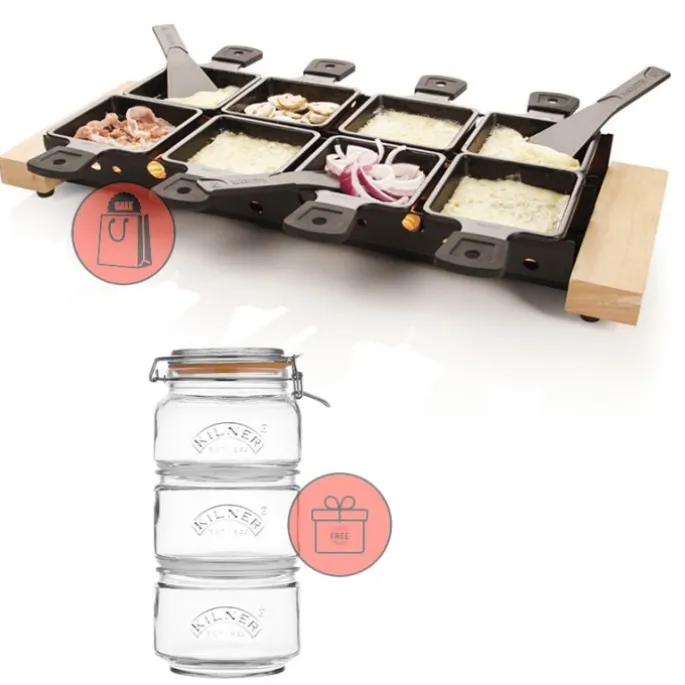 Raclette grande para fundir queso Partyclette XL - Acero - Boska + REGALO tarros