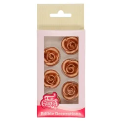 Rosas de mazapán bronce con purpurina 2,5 cm (6) - Funcakes