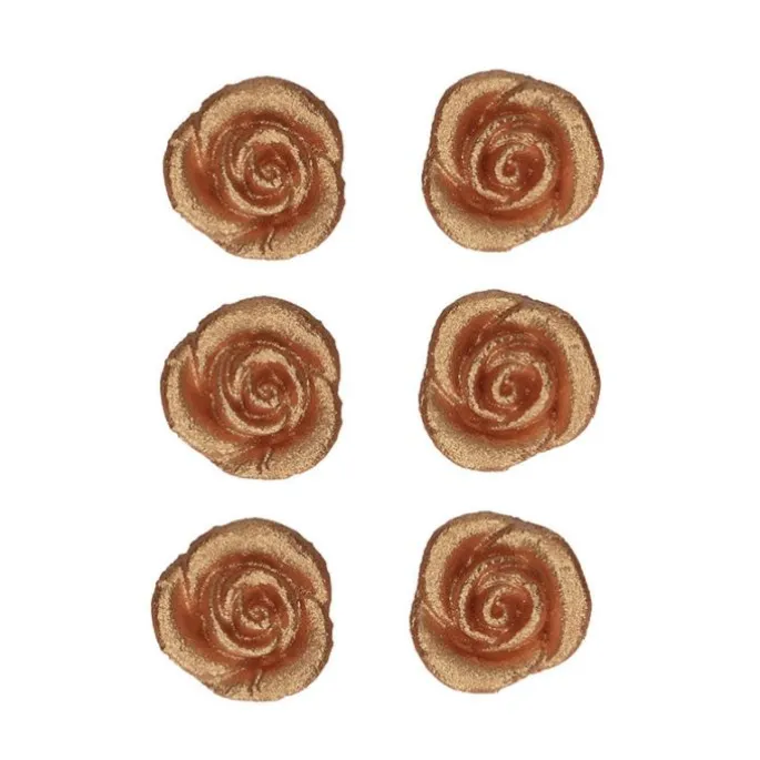 Rosas de mazapán bronce con purpurina 2,5 cm (6) - Funcakes