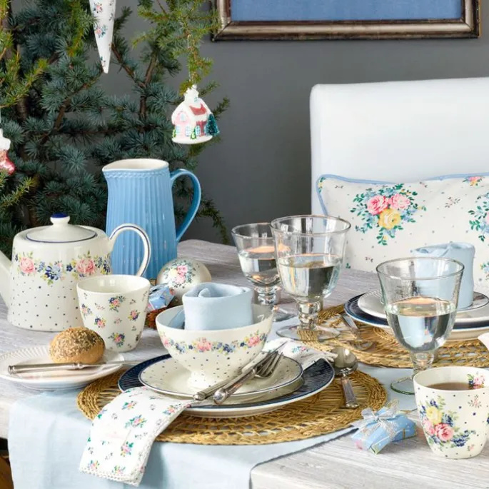 Servilleta de algodón con encaje Laura Christmas White 40 cm - GreenGate