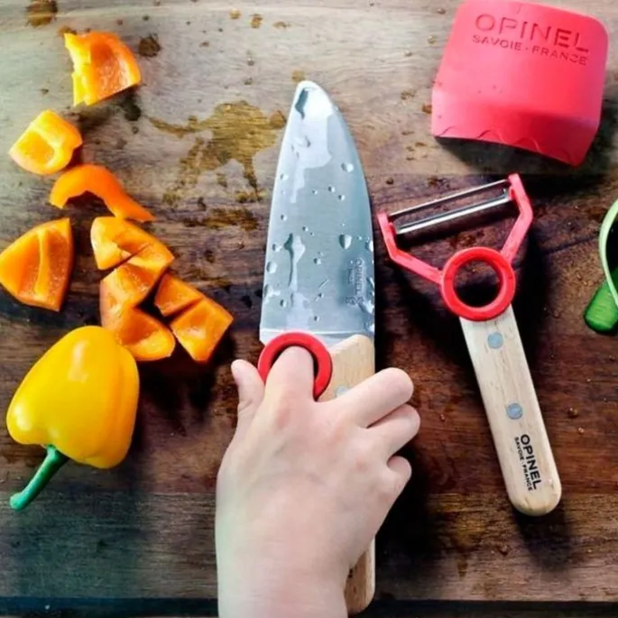 Set de cuchillo, pelador y protector de dedos Le Petit Chef - Acero inoxidable - Opinel