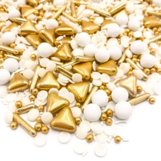Sprinkles blancos y dorados Champagne Shower 90 g - Happy Sprinkles